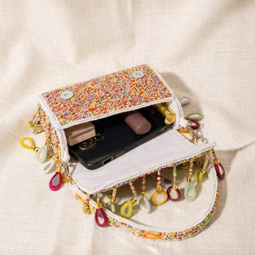 Aaina Embroidered Mirror-Work Clutch