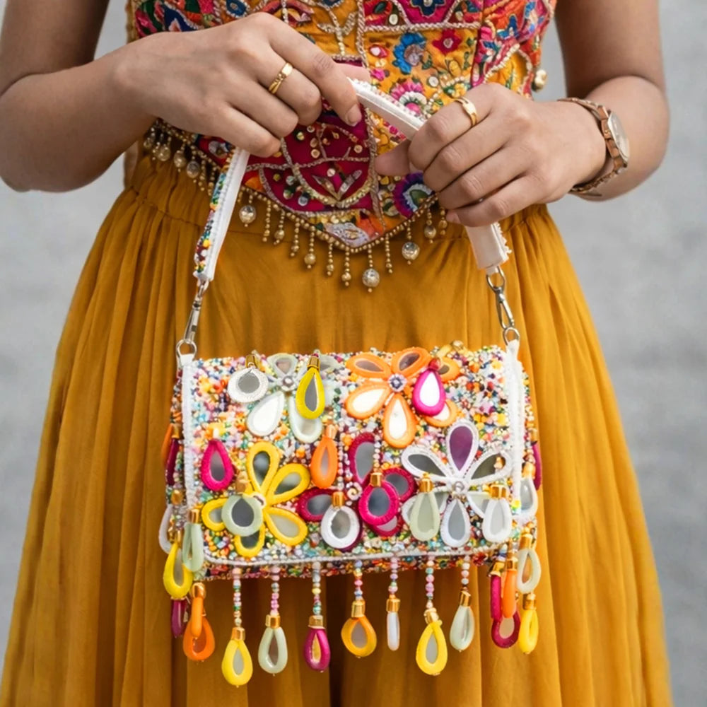 Aaina Embroidered Mirror-Work Clutch