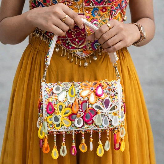 Aaina Embroidered Mirror-Work Clutch