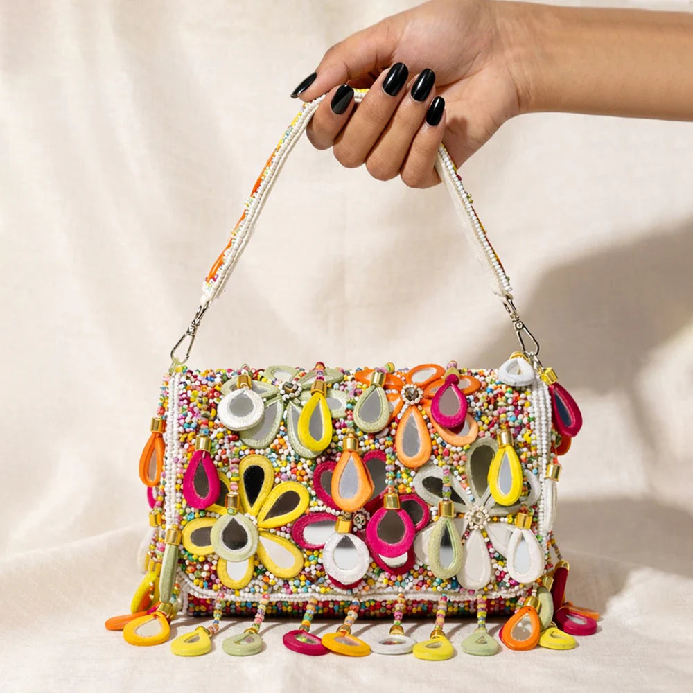 Aaina Embroidered Mirror-Work Clutch