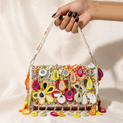 Aaina Embroidered Mirror-Work Clutch