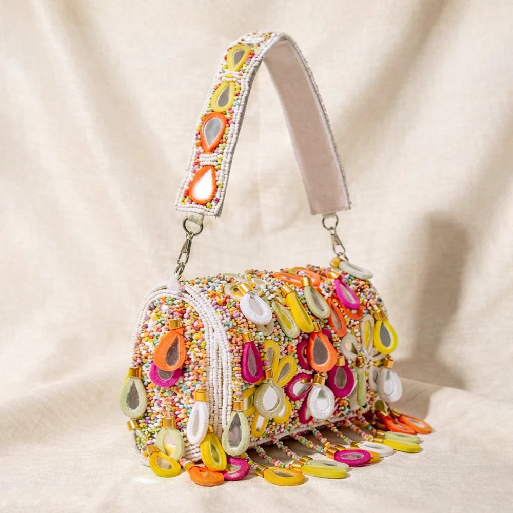 Aaina Embroidered Mirror-Work Clutch