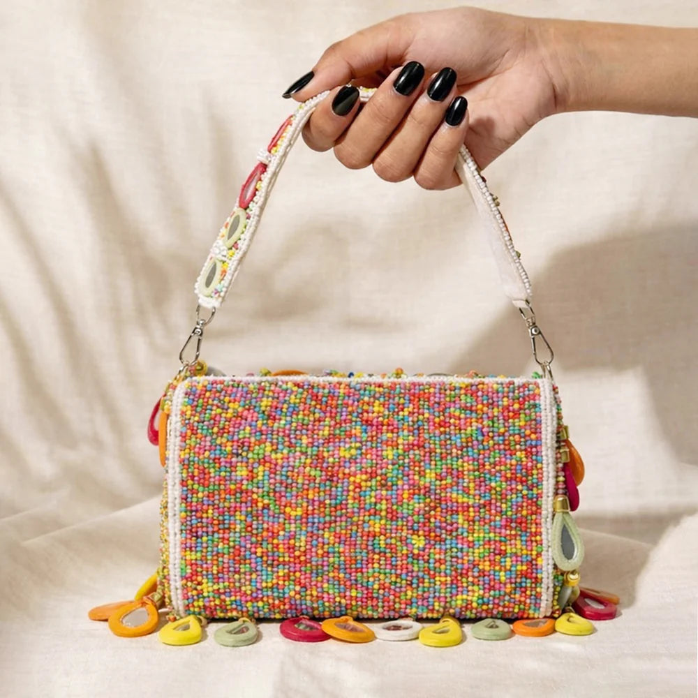 Aaina Embroidered Mirror-Work Clutch