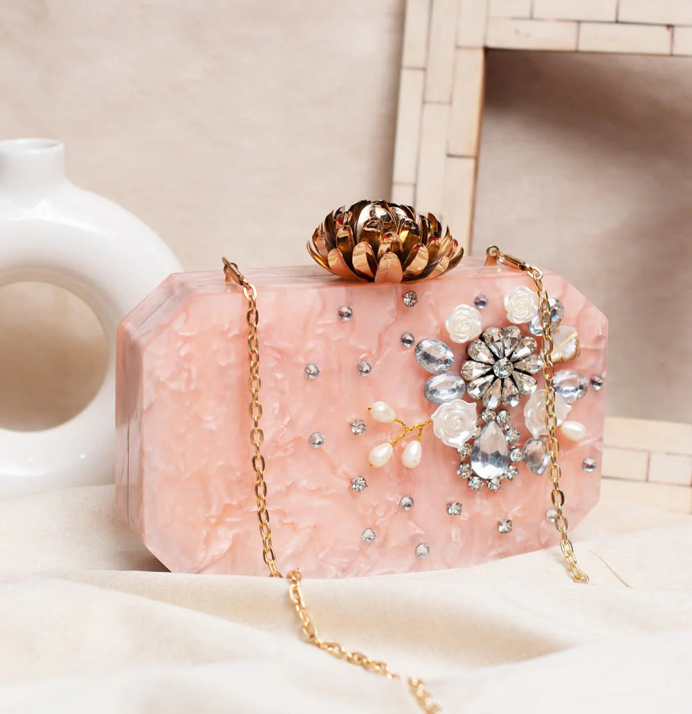 The Rose Quartz Blossom Acrylic Clutch