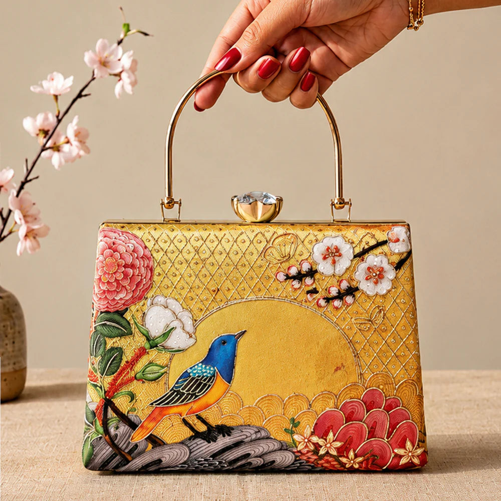 Celestial Bird & Bloom Luxury Clutch