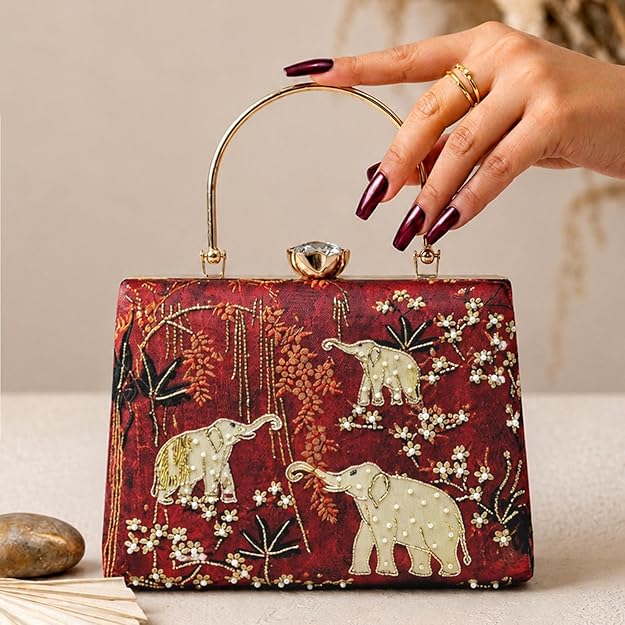 Elegant Elephant Embroidered Clutch