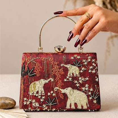 Elegant Elephant Embroidered Clutch