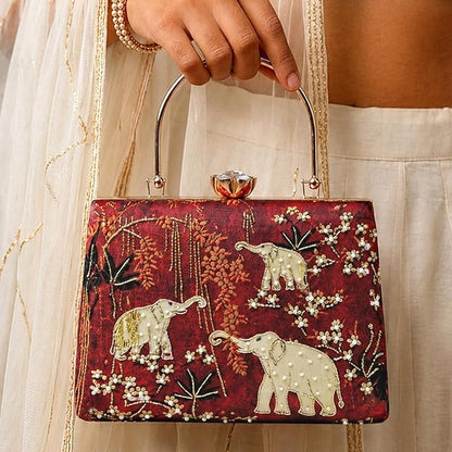 Elegant Elephant Embroidered Clutch