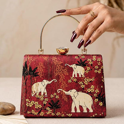 Elegant Elephant Embroidered Clutch