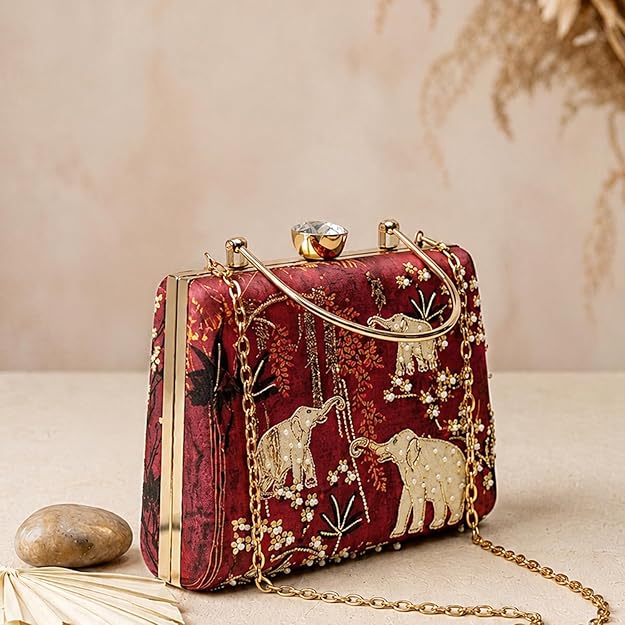 Elegant Elephant Embroidered Clutch