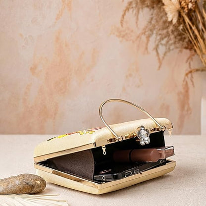 Elegant Floral Pearl Embroidery Clutch