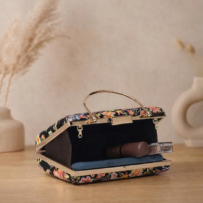 Luxury Black Floral Embroidered Hand Clutch