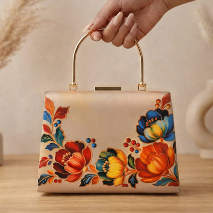 Luxury Champagne Floral Embroidered Hand Clutch
