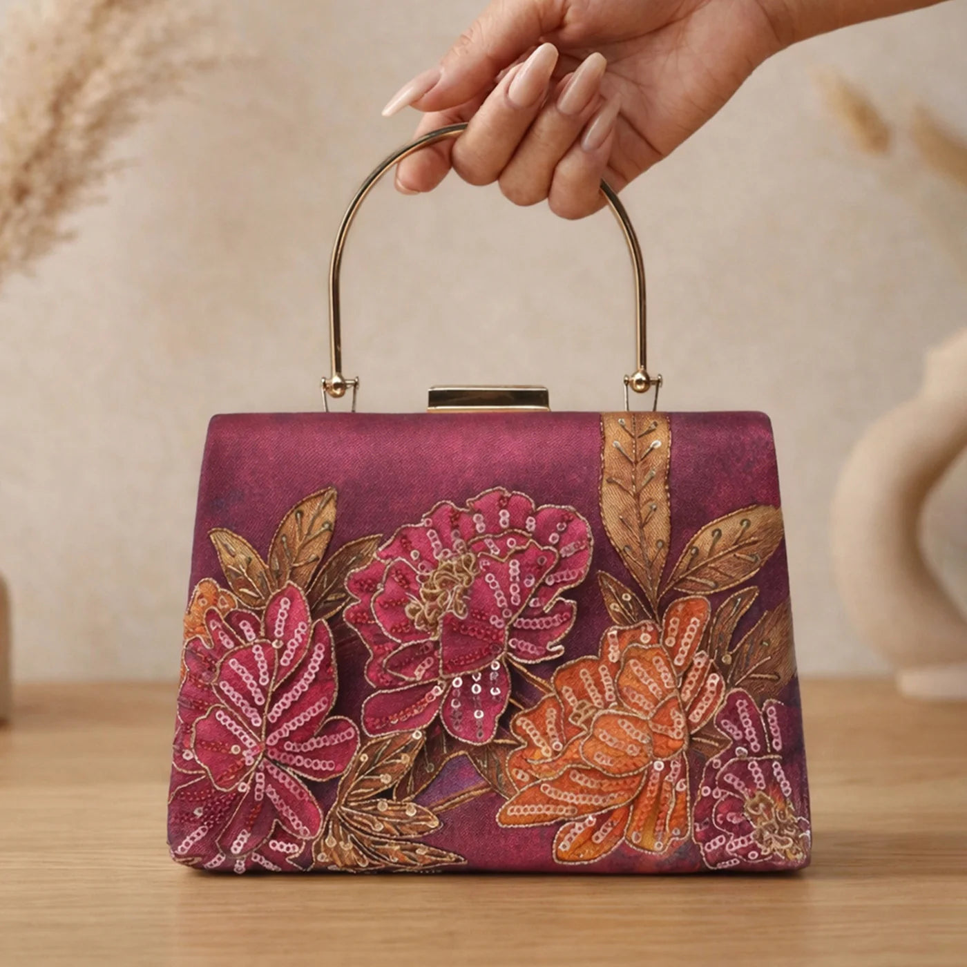 Luxury Floral Embroidered Hand Clutch