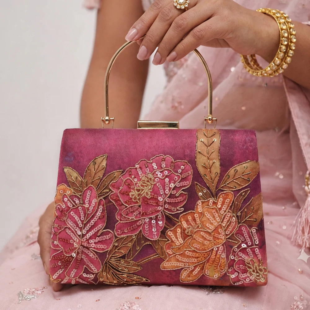 Luxury Floral Embroidered Hand Clutch