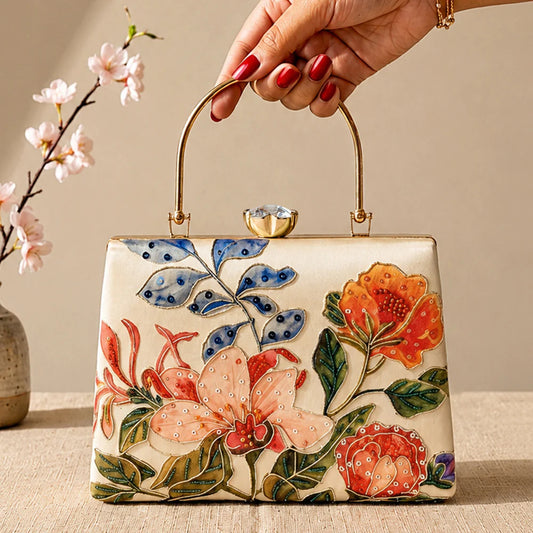Luxury Ivory Floral Embroidered Hand Clutch