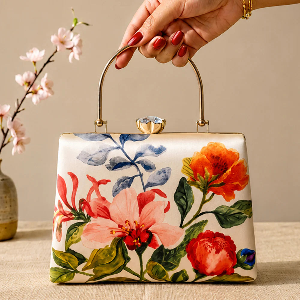 Luxury Ivory Floral Embroidered Hand Clutch