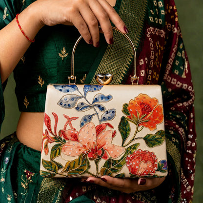 Luxury Ivory Floral Embroidered Hand Clutch