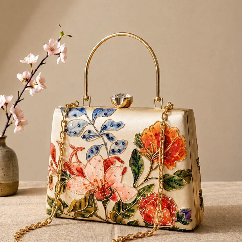 Luxury Ivory Floral Embroidered Hand Clutch