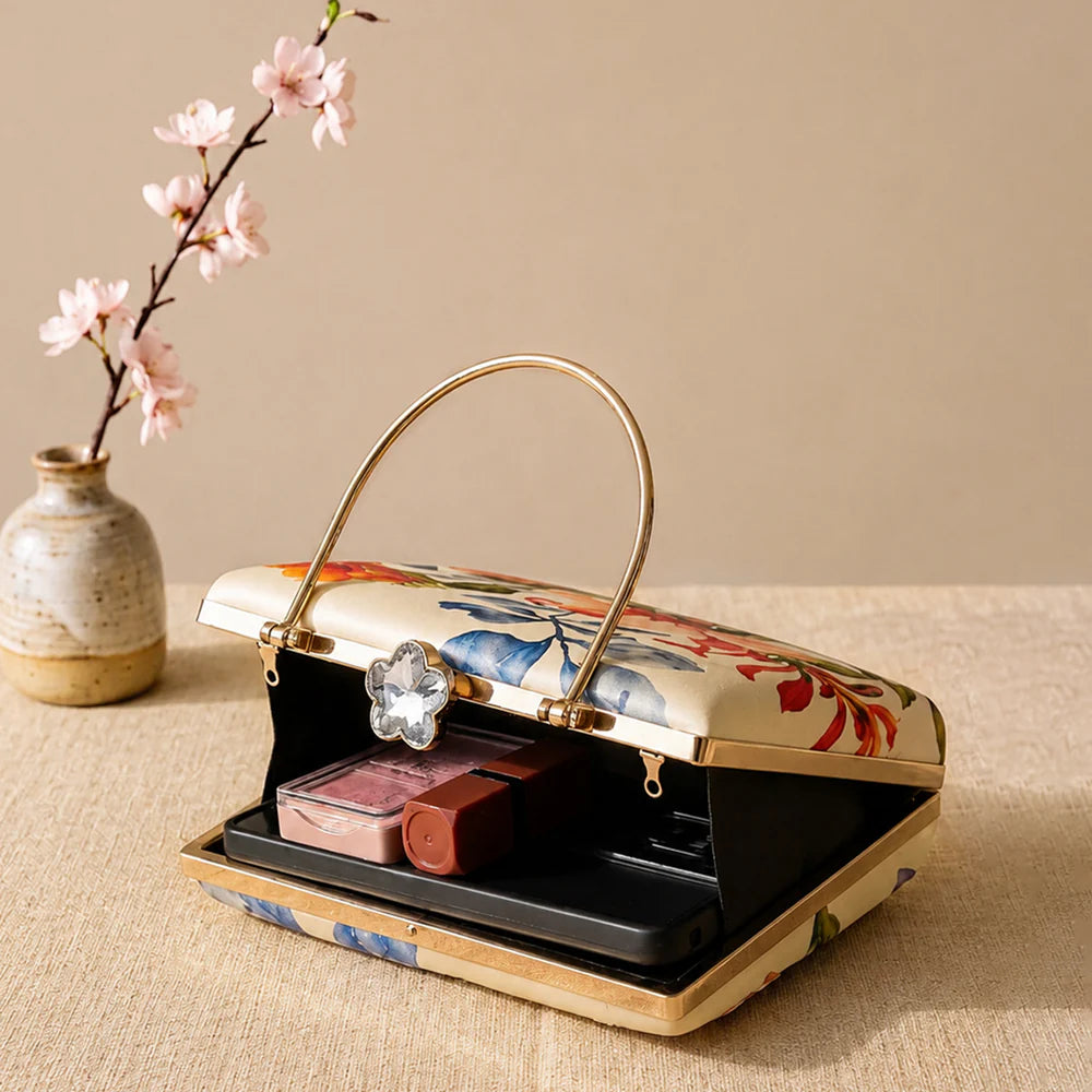 Luxury Ivory Floral Embroidered Hand Clutch