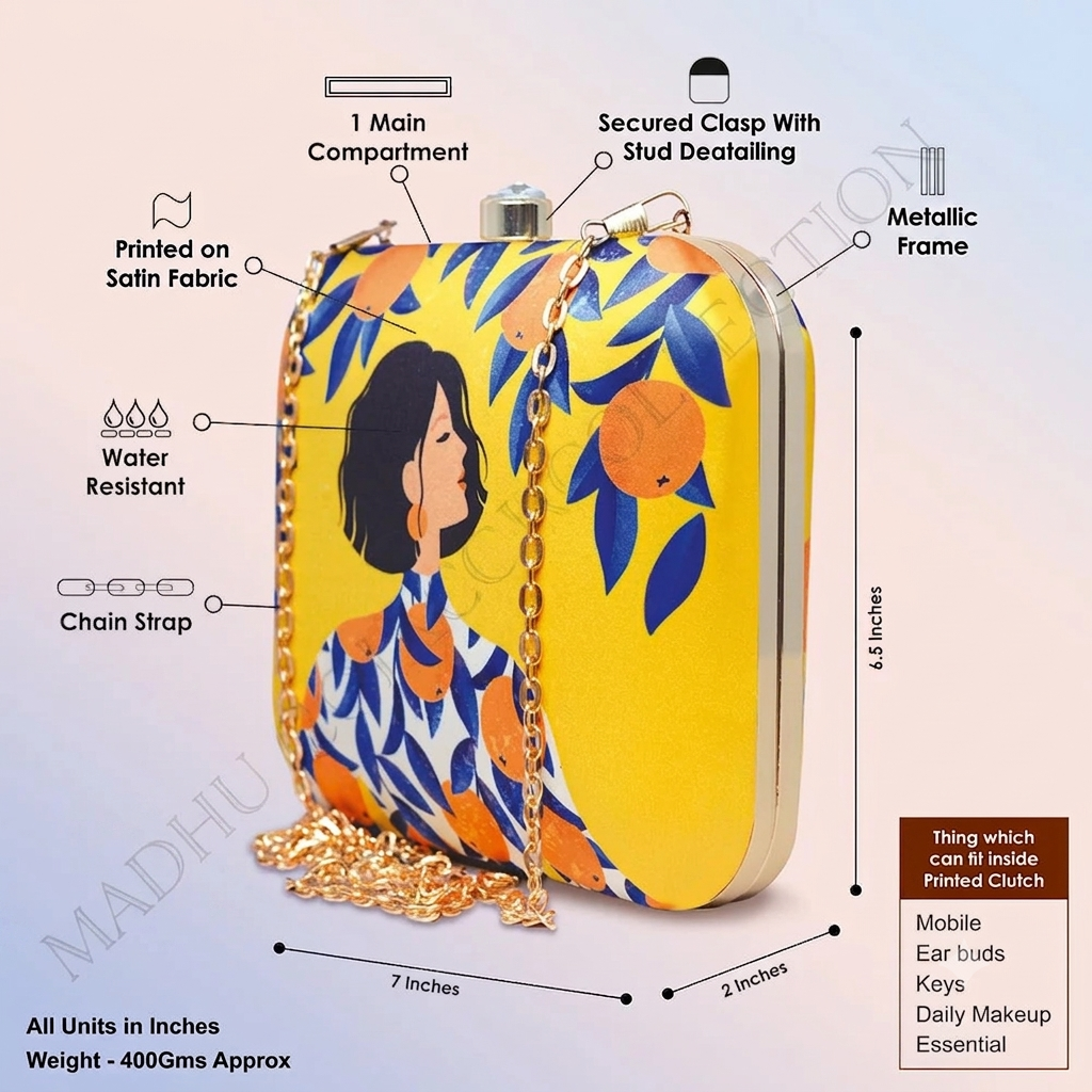 The Citrus Muse Printed Clutch