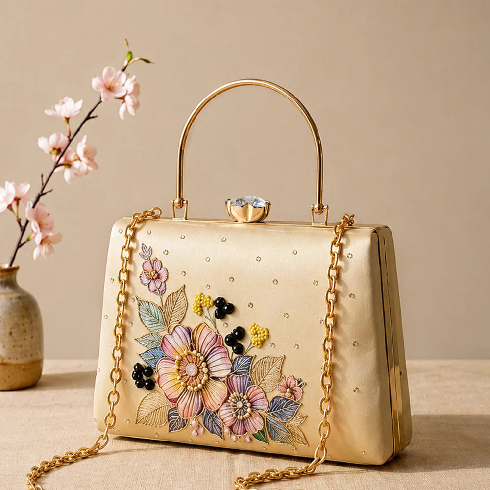 Royal Floral Pearl Hand Clutch