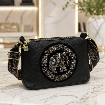 Mandala Elephant Black Shoulder Bag