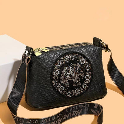 Mandala Elephant Black Shoulder Bag