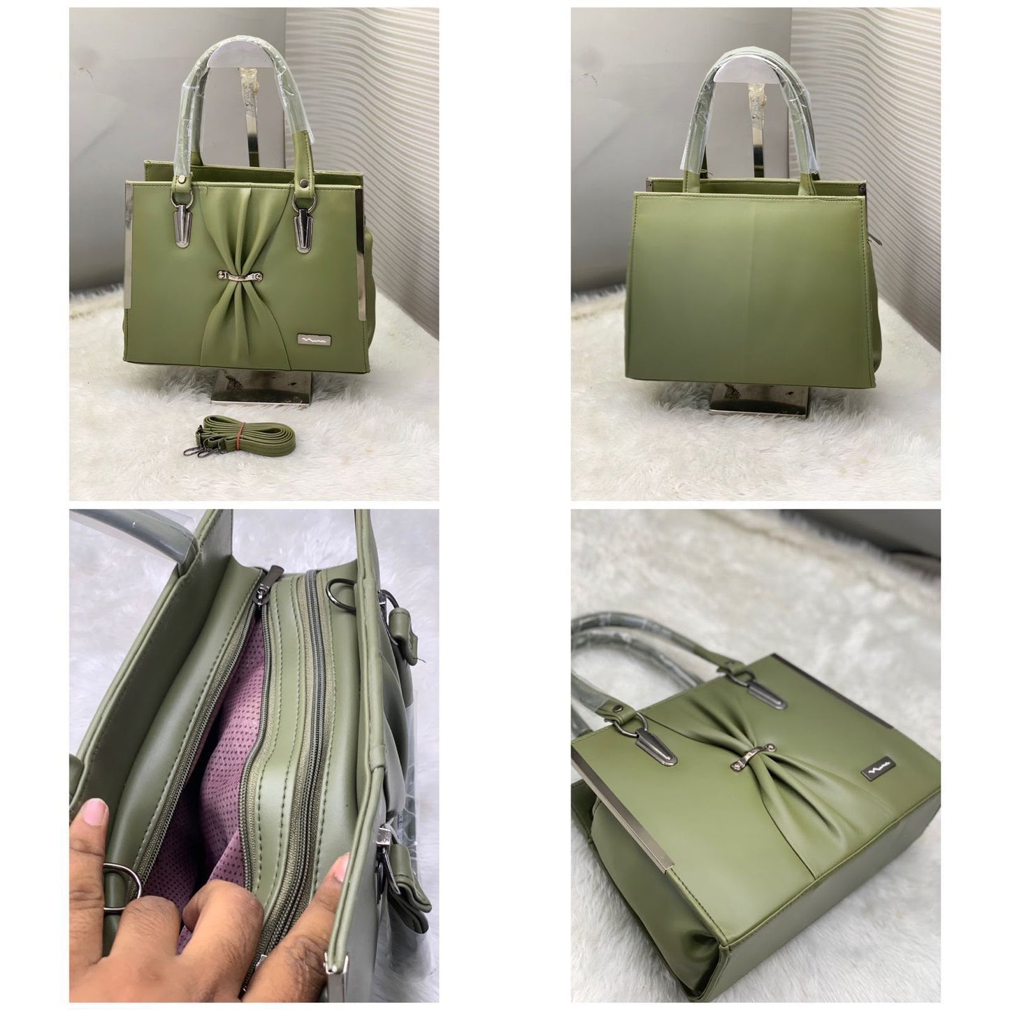 Pleated Bow Satchel Handbag