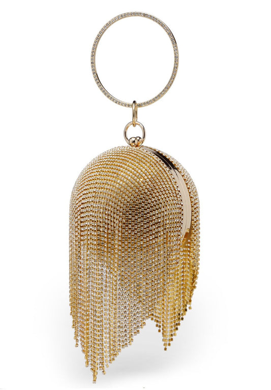 Gold Crystal Embellished Round Ball Clutch