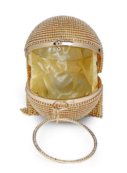 Gold Crystal Embellished Round Ball Clutch