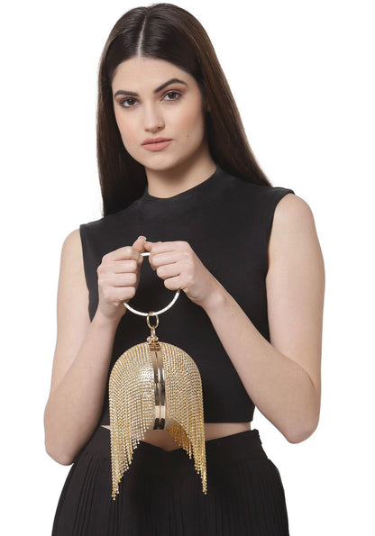 Gold Crystal Embellished Round Ball Clutch