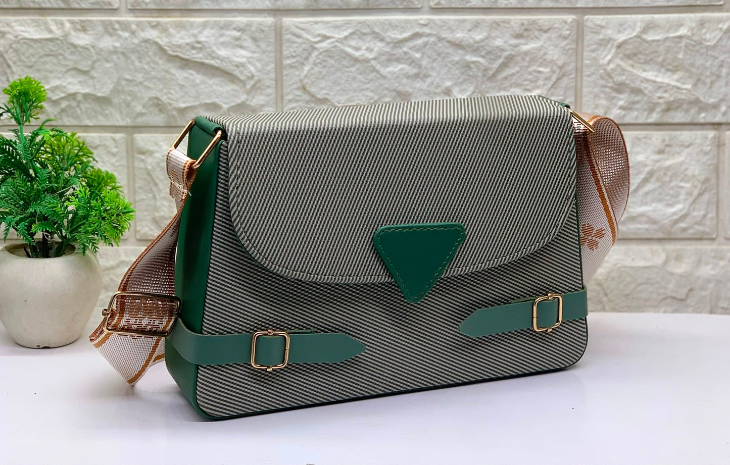 Striped Messenger Sling Bag