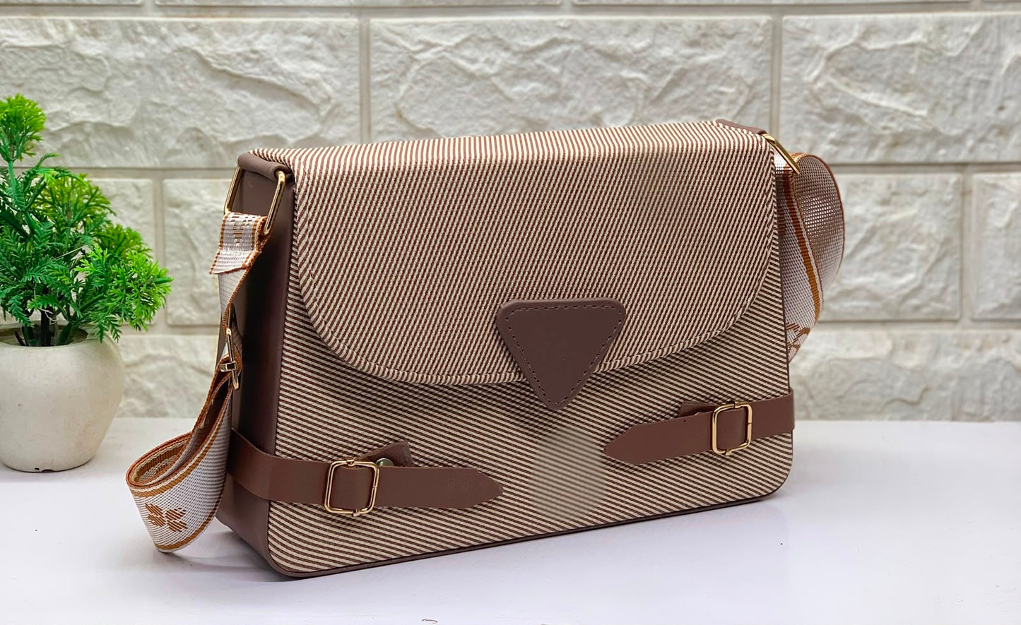 Striped Messenger Sling Bag